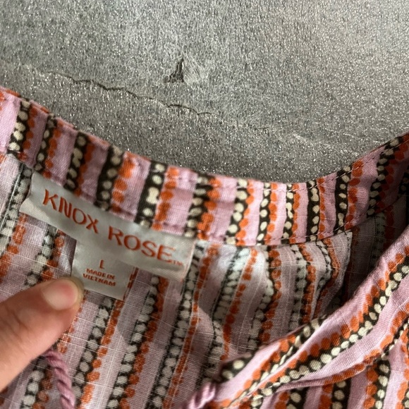 [L] Knox Rose Pink Floral Striped Short Sleeve Boho Peasant Shift Dress - Picture 4 of 9